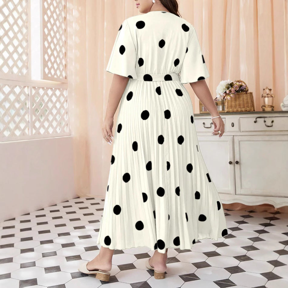 Plus Size Women Polka Dot Printed Pleated Dress 3