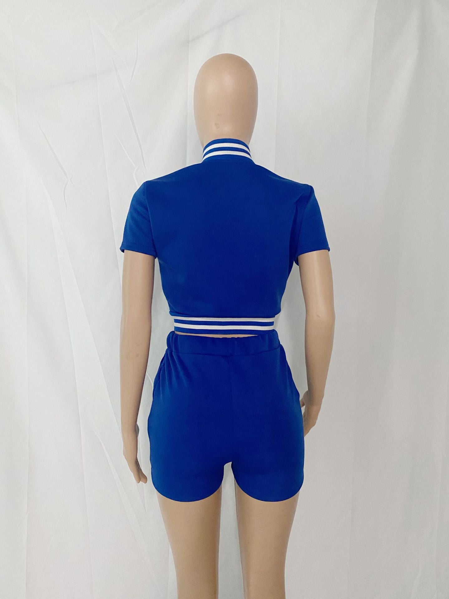 Women's Letter Print Ribbed Baseball Jacket Shorts Two Piece Set 21