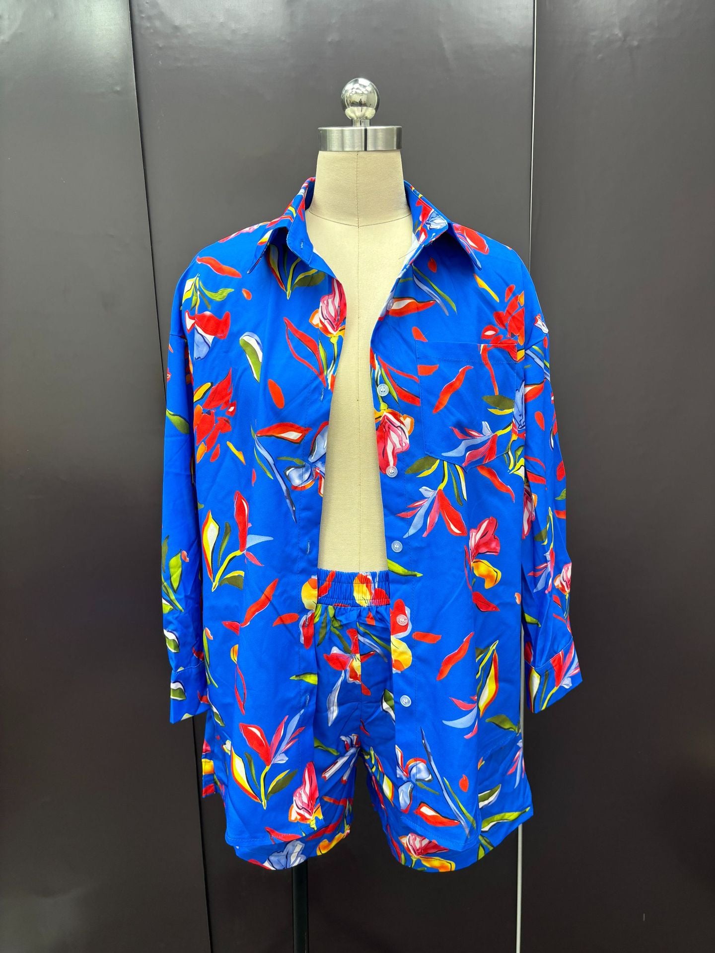 Fall Women Print Long Sleeve Shirt Shorts Women Two-Piece Set 16