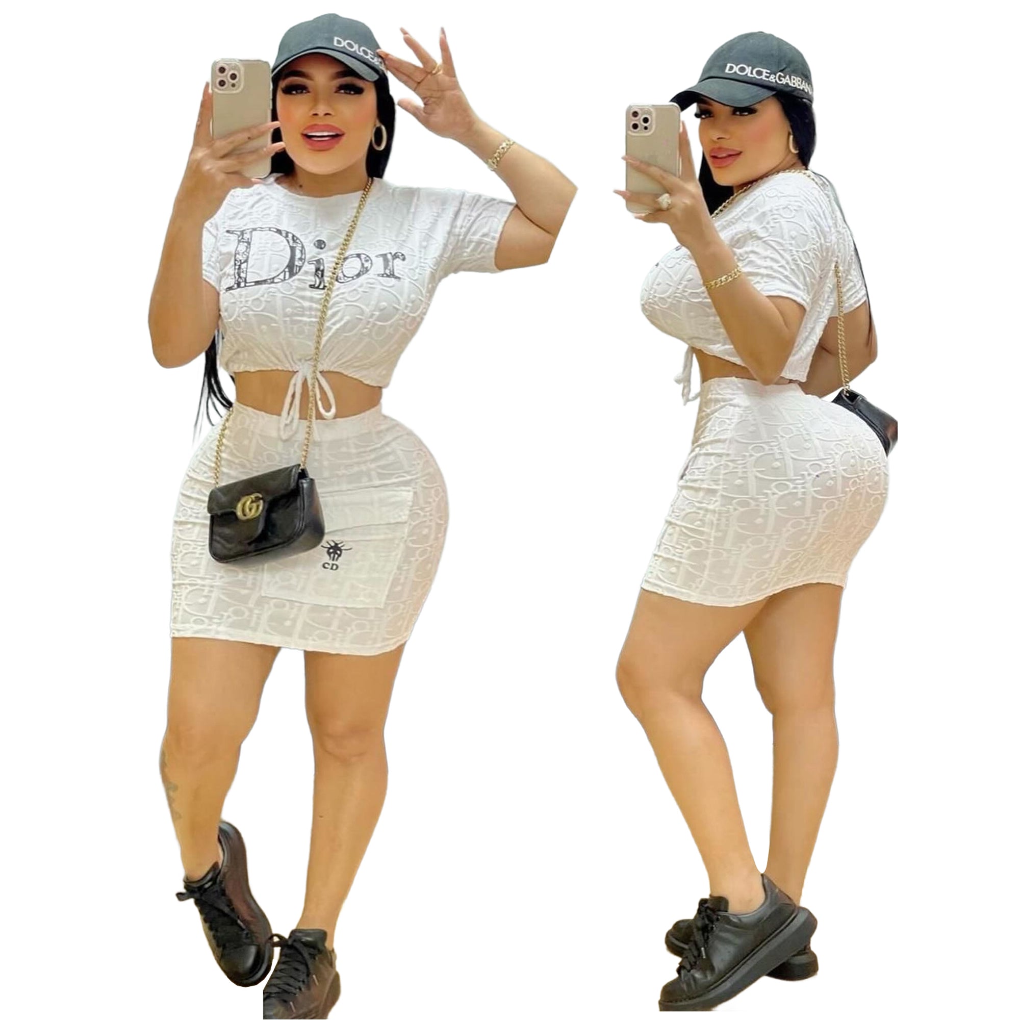 Women's Fashion Casual Ladies Short Sleeve and Short Skirt Set 3
