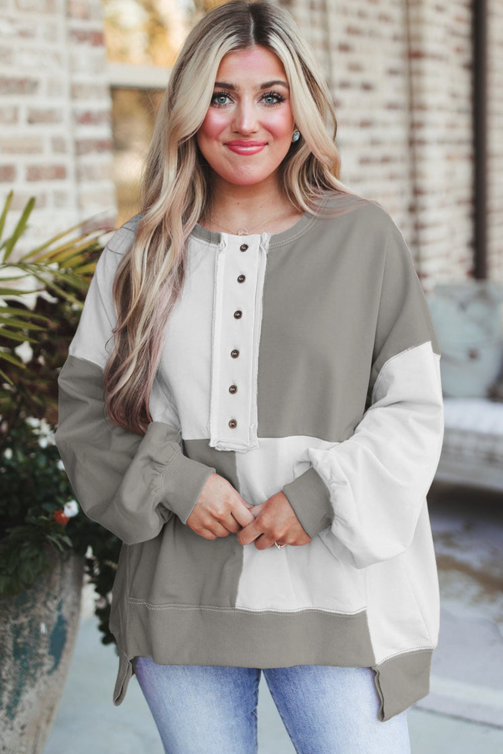 Autumn Winter Casual Patchwork Contrasting Loose Long Sleeve Top 21