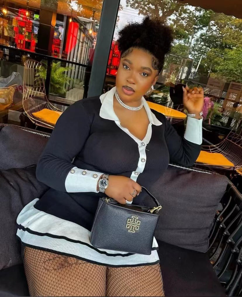 Ruffle Slim V-Neck Knit Long Sleeve Sexy Elegant Dress 6