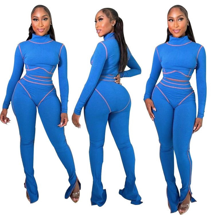 Women Casual Line Long Sleeve Top and Pant Two-piece Set 7