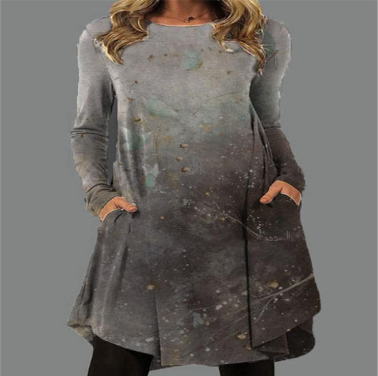 Autumn pocket loose irregular women's long-sleeved dress 12