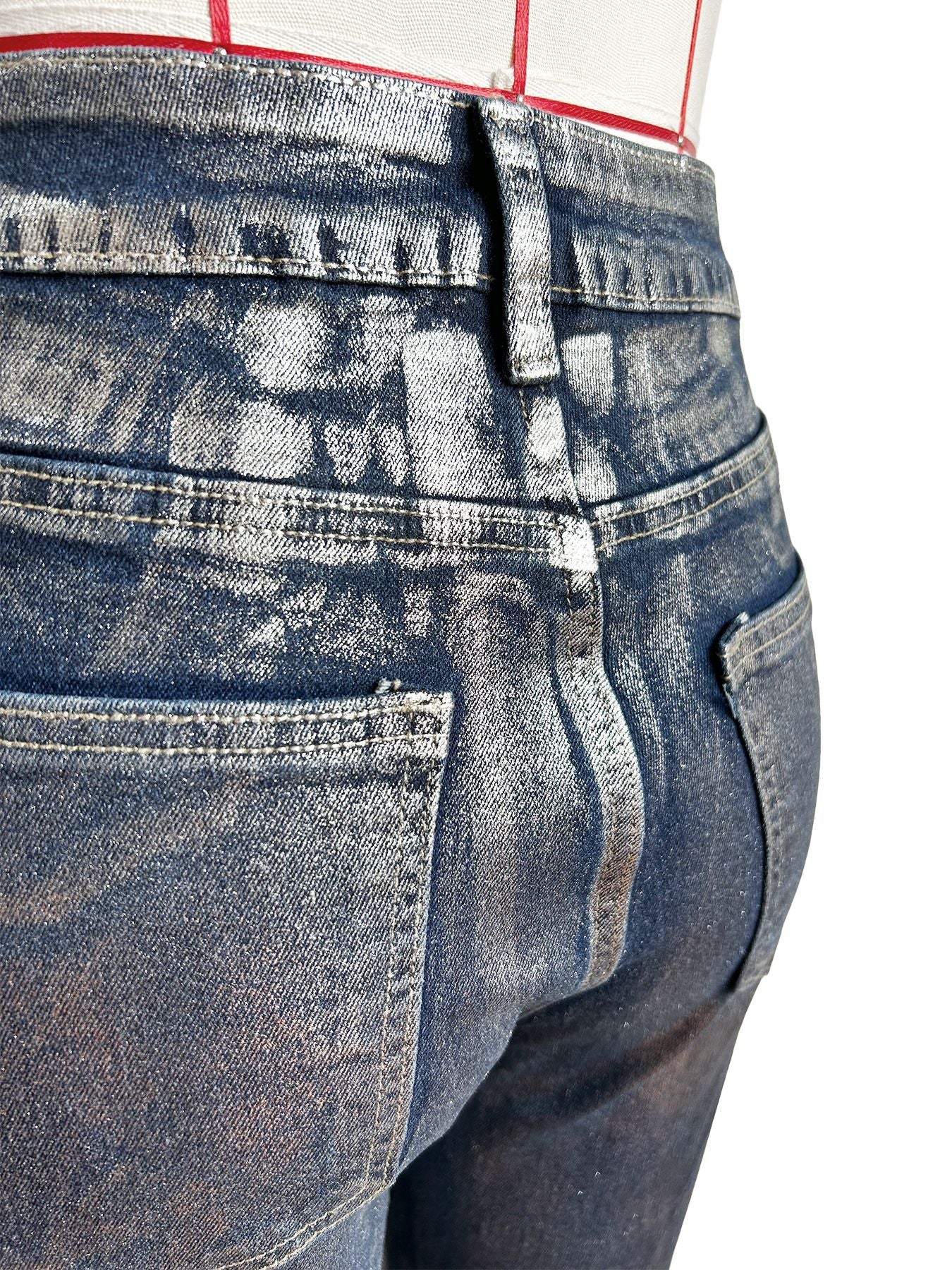 Women Shiny Hot Silver Stretch Denim Pant 9