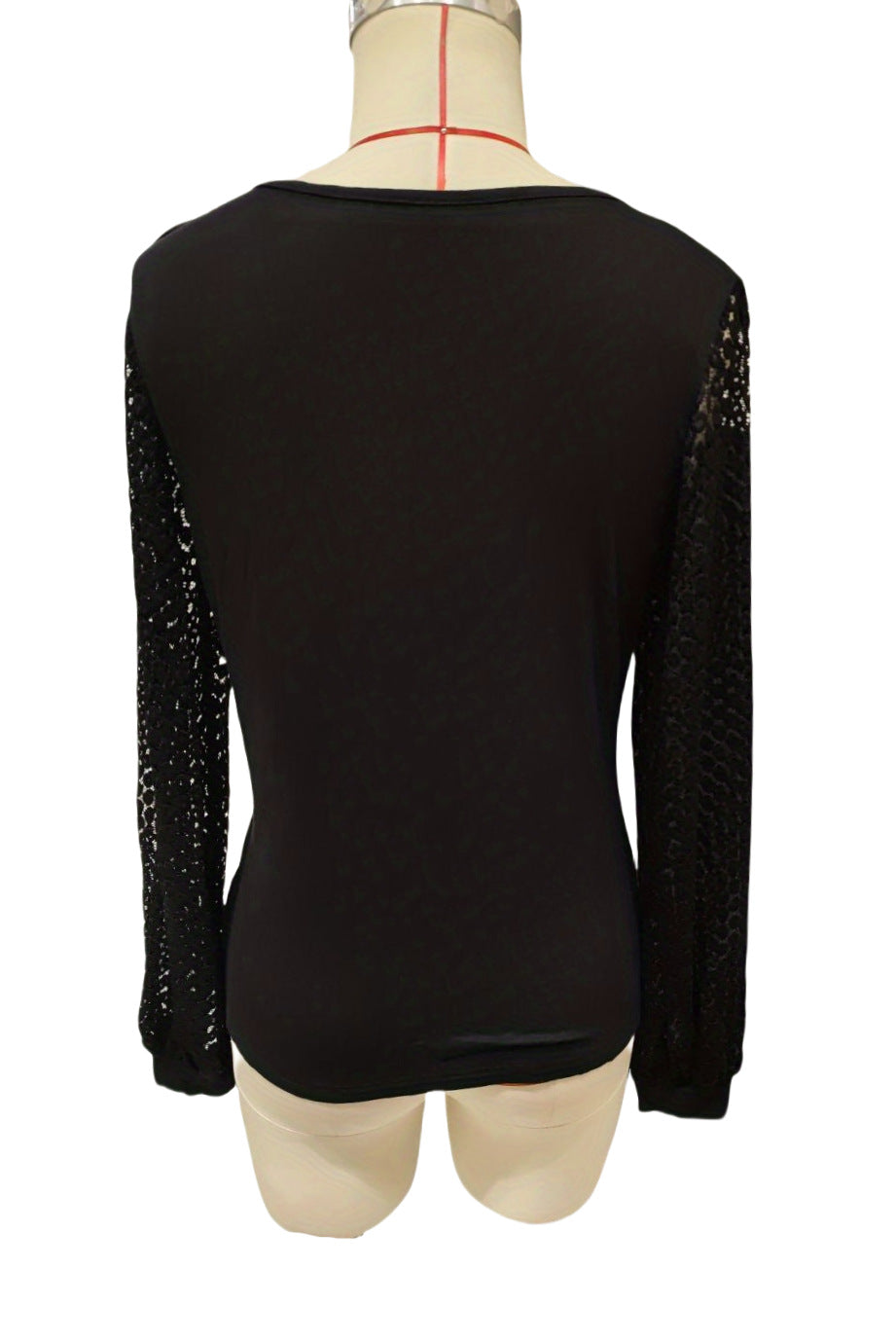 Spring Solid Color Patchwork Lace Lantern Sleeve Loose V-neck Women's Top 7