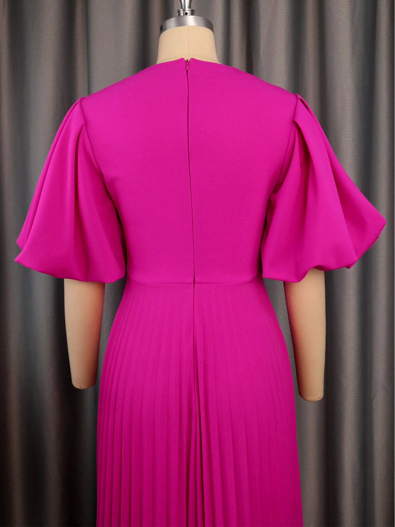 Women Balloon Sleeve Cutout Pleated Skirt 15