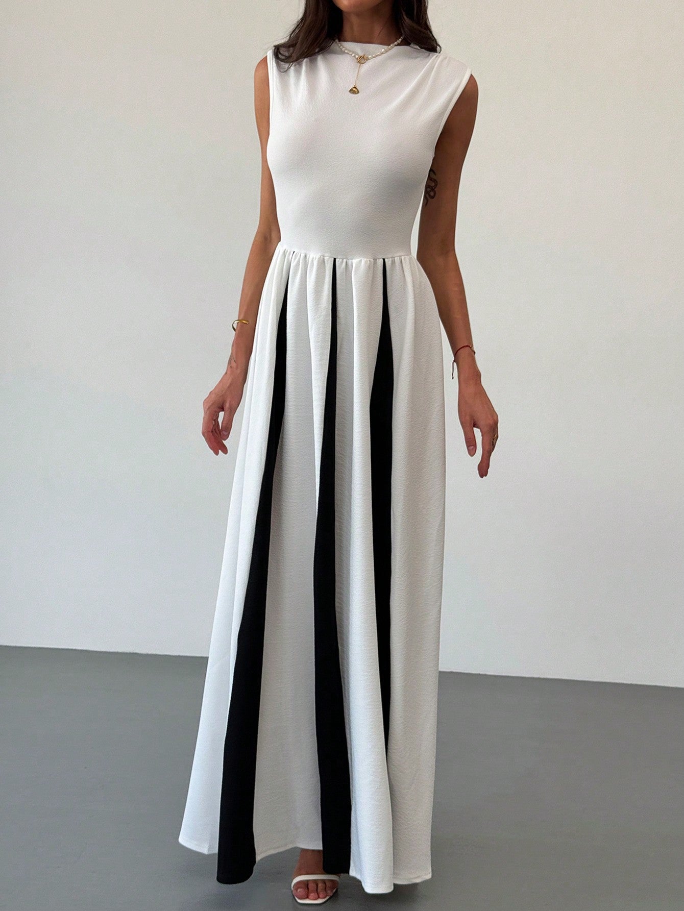 Womenƒ??s Elegant Evening Gown Contrast Patchwork Sleeveless Maxi Dress 8