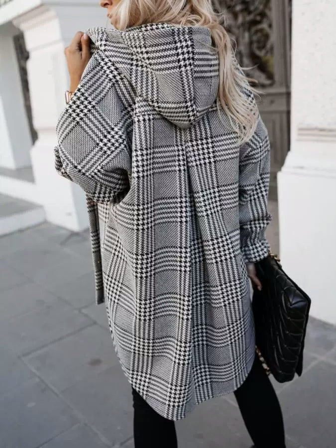 Women autumn plaid hooded split Style jacket 7