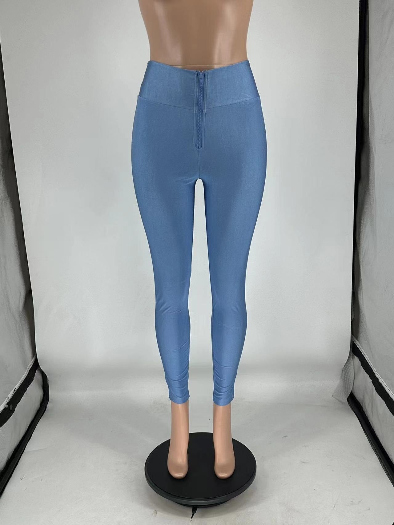 Women Summer Solid Stretchy Zipper Pants 17