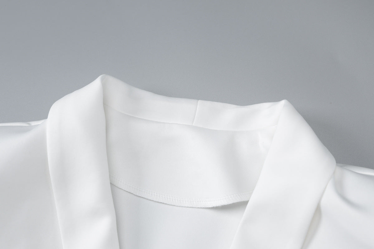 Women Solid Long Sleeve Pleated Sexy V Neck Blazer Dress 11