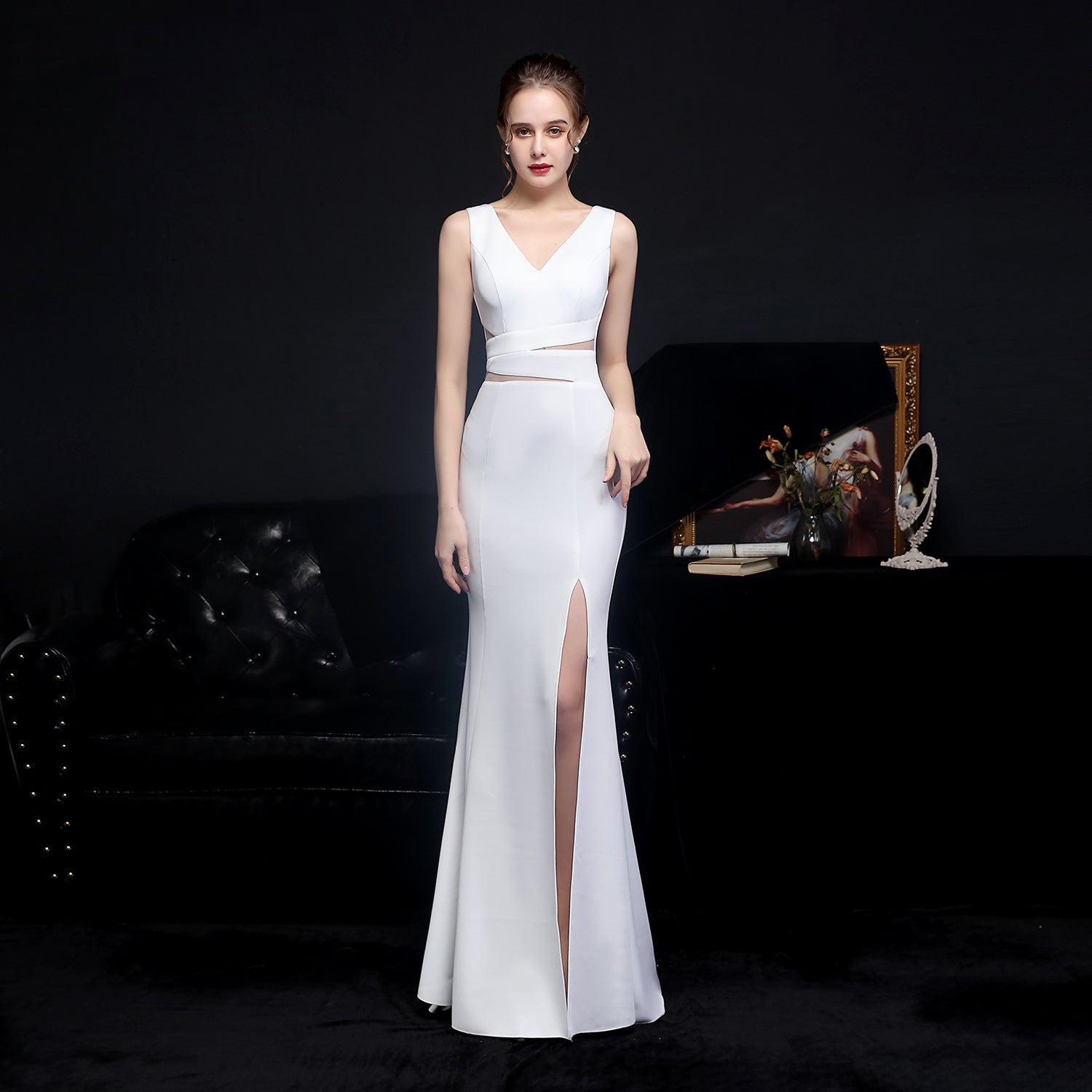 Summer Formal Sleeveless Slit Mermaid v-Neck Evening Dress 11