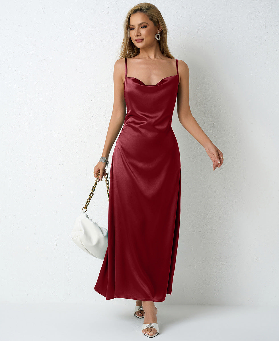 Women Pleated Sleeveless Satin Dress 5