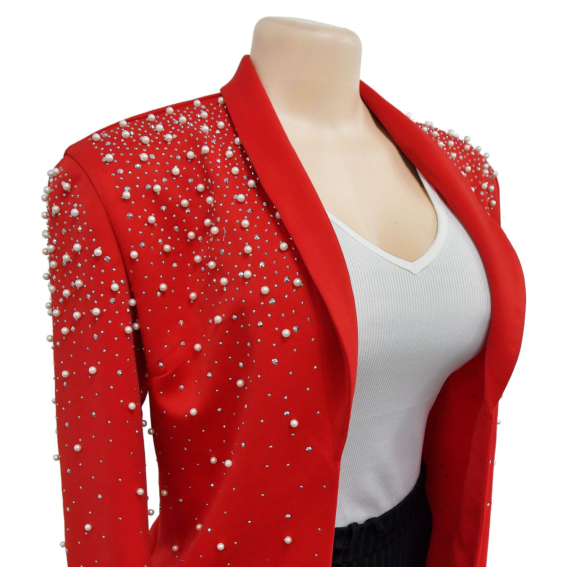 Women's Fashion Solid Color Beaded Turndown Collar Long Sleeve Blazer 21