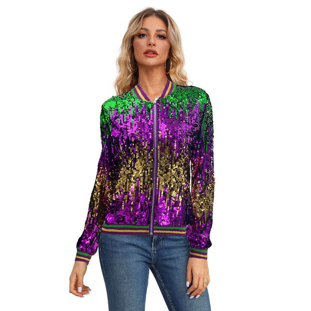 Spring Autumn Women's Long Sleeve Sequined Jacket