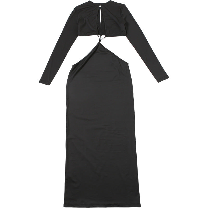 Women sexy hollow long sleeve Open Waist Bodycon Maxi Dress 9