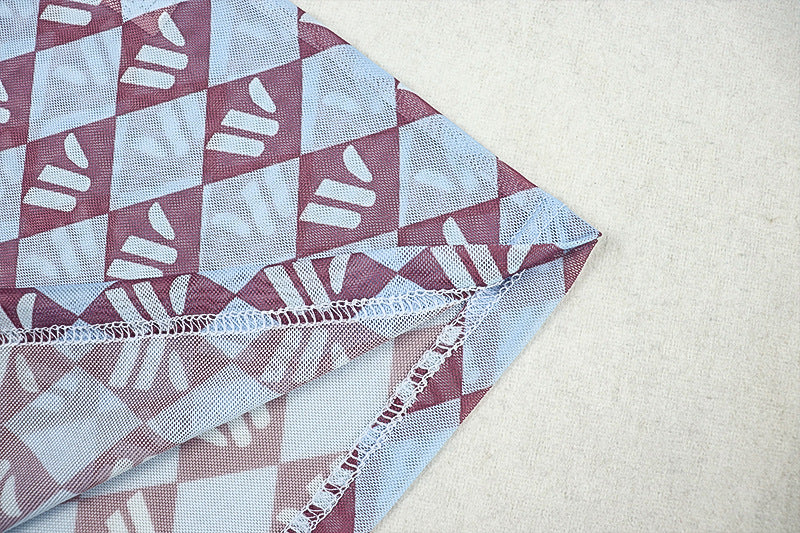 Women's Chic Semi-Sheer Printed High Neck Long Sleeve Fitted Bodycon Dress 16