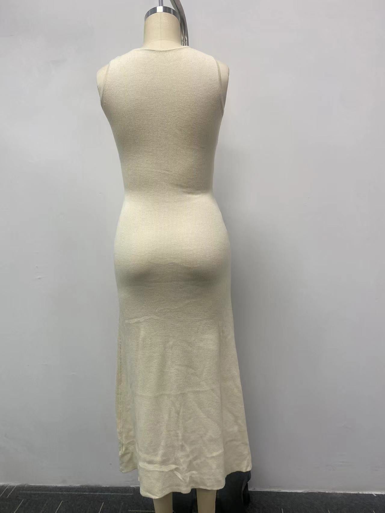 Women Knitting Elegant Sleeveless Button Dress 7