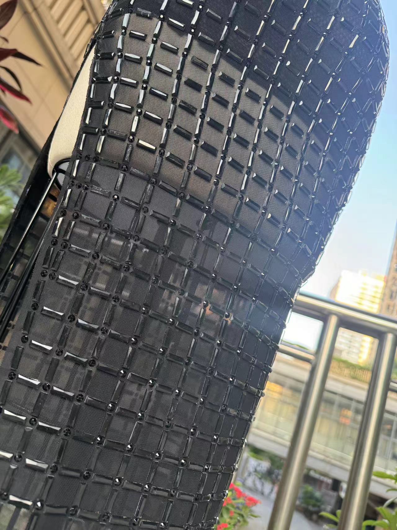 Sexy Rhinestone Bead V-Neck Low Back Bodycon Night Club Dress 6