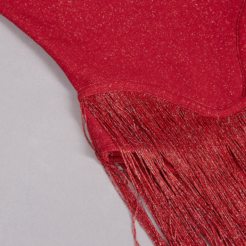 Women Tassel Patchwork Strapless Dress 15