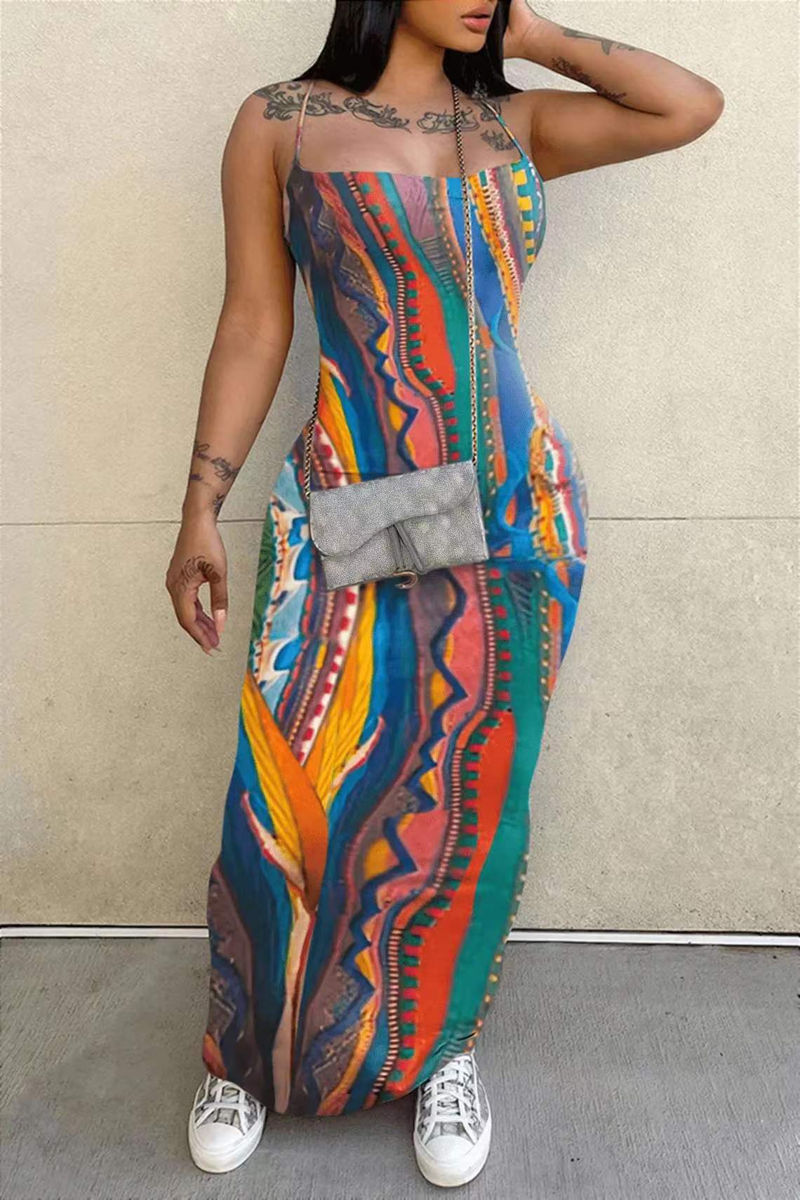 Womenprinted Strap Sexy Long Dress