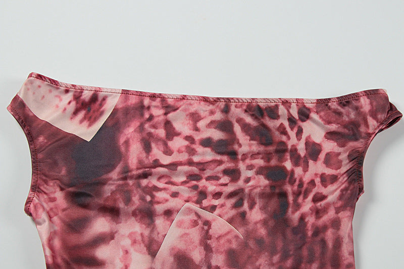 Summer Sexy Slash Shoulder Print Top & Slit Skirt Set 11