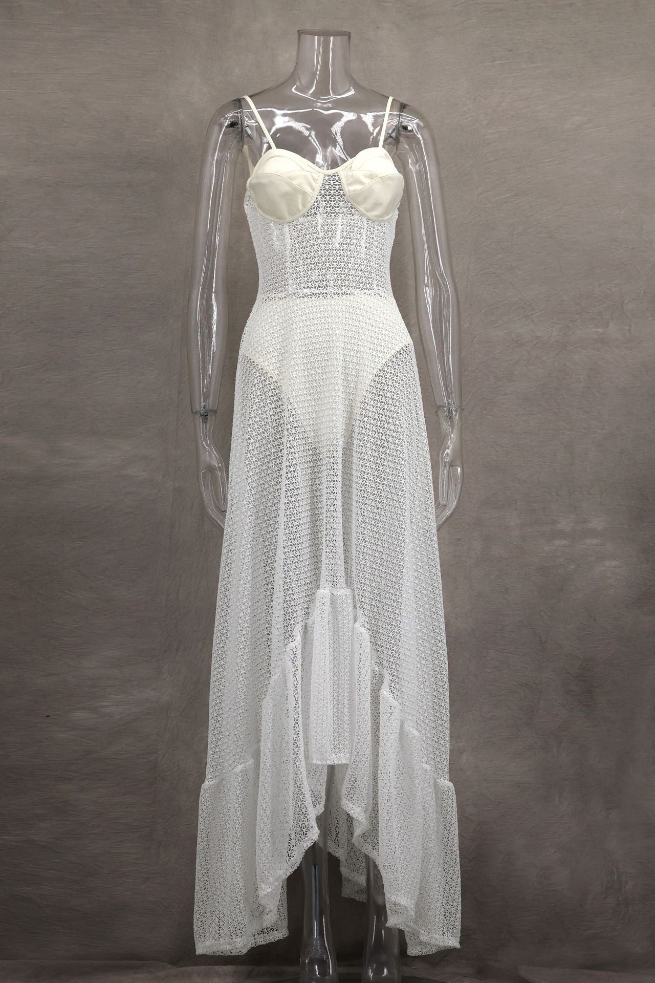 Women Floral Lace See-Through Strap Dress 11