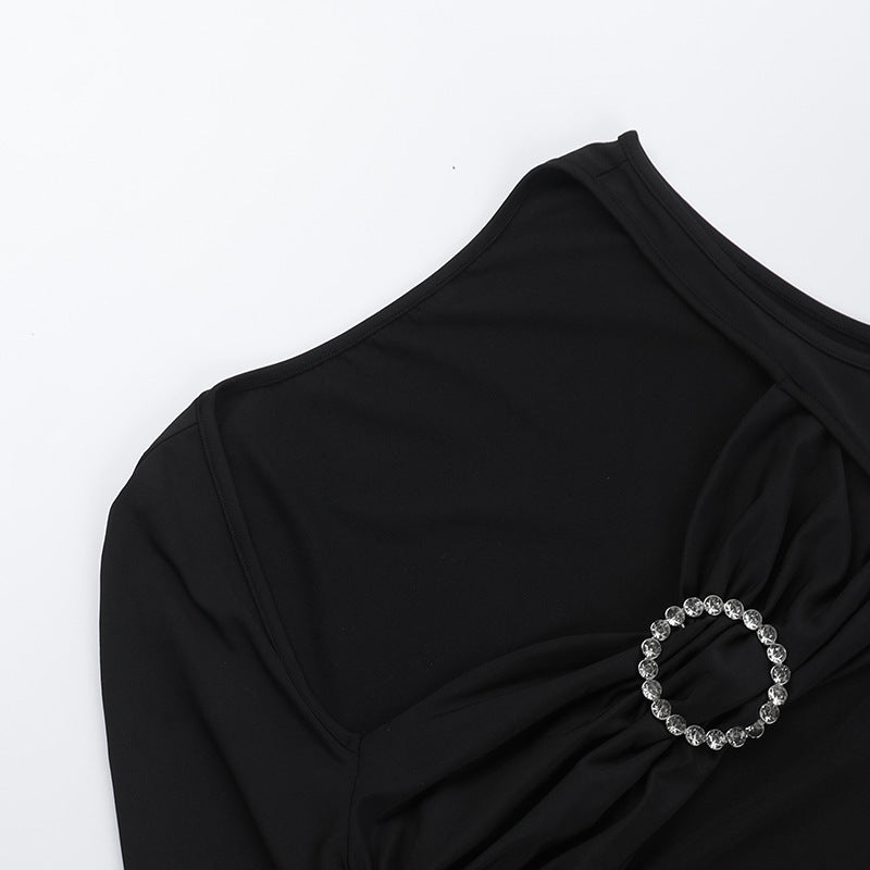 Women Sexy One-Sleeve Metal Button Cutout Dress 11