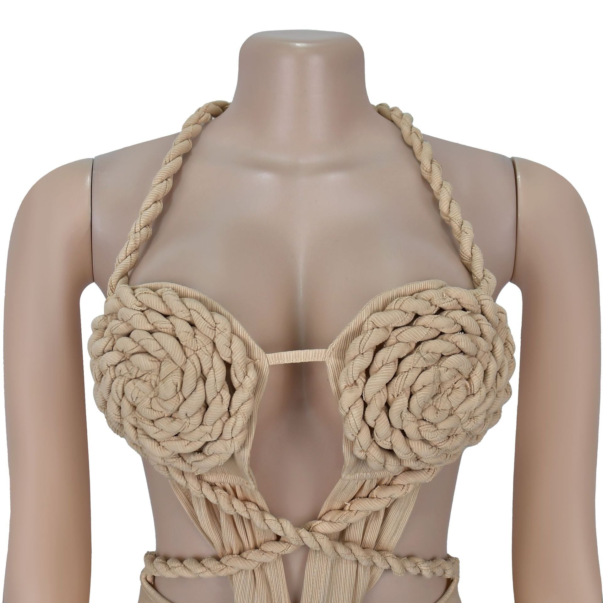 Women sexy knitting Halter Neck Backless Solid Dress 18