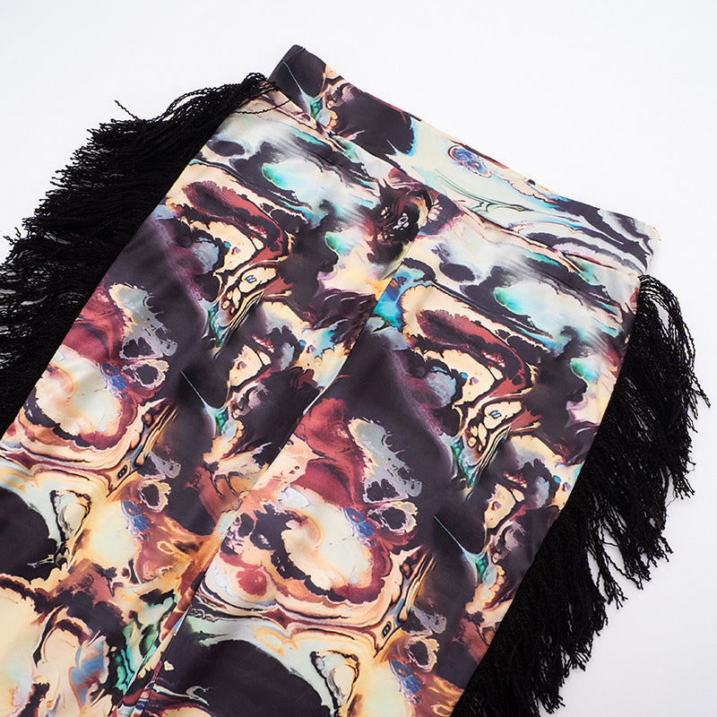 Women Autumn/Winter Multi-Color Printed Fringed Patchwork Pants 22