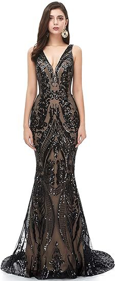 Women Sleeveless Sexy V-Neck Formal Party Sequin Evening Dress（Processing time need 3-6 days） 5