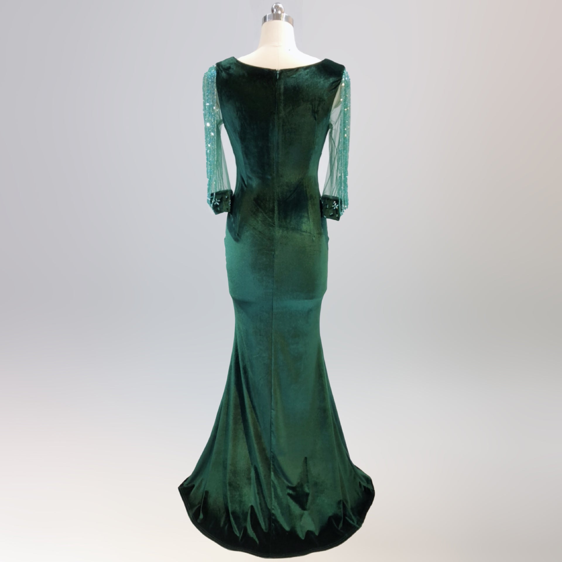 sexy velvet crystal diamond chain bride clothing winter long-sleeved mermaid long evening dress 18