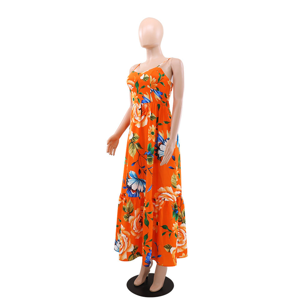 Women Sexy Flower Print Strap Dress 4