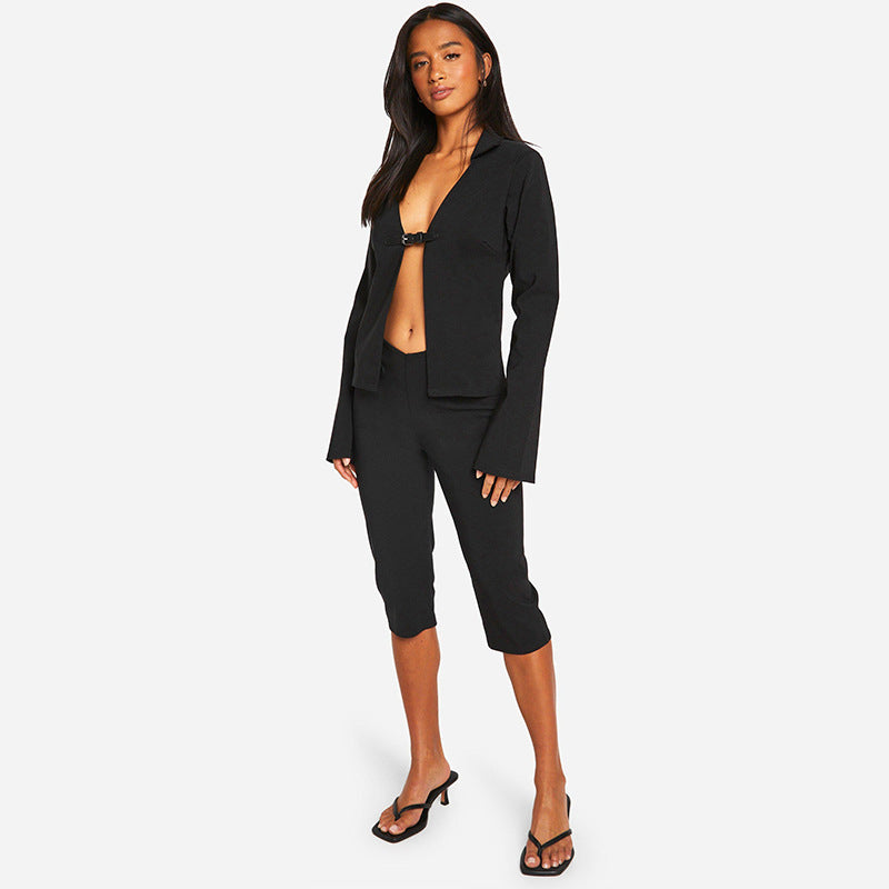 Women's Spring Summer Low-Rise Solid Slim Fitted 7/8 Casual Pants 8