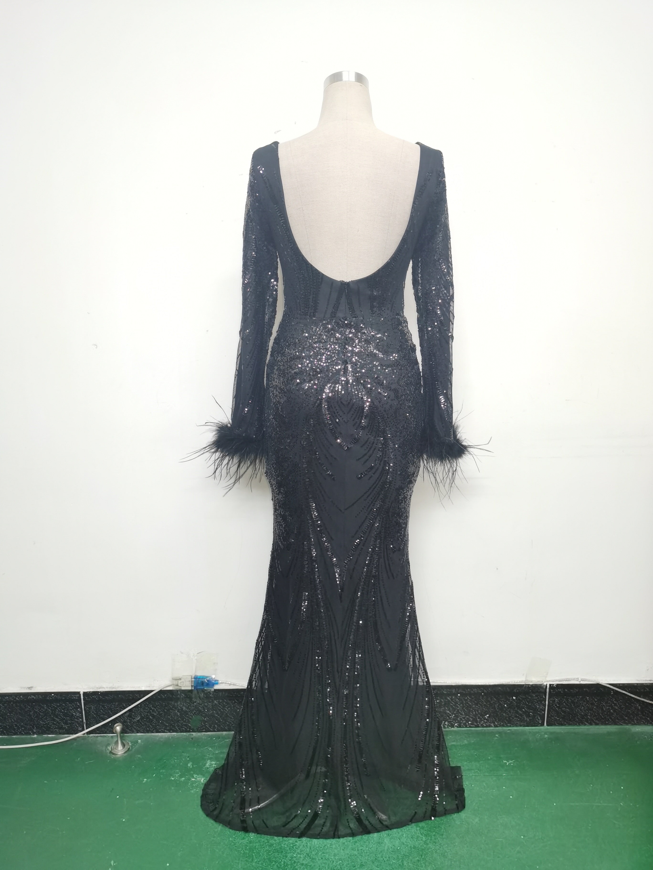 Women Positioning Flower Ostrich Feather Evening Dress 21
