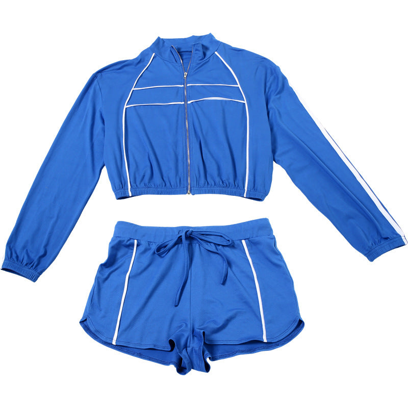Women Summer Casual Style Long Sleeve Top and Shorts Two-piece Set 8