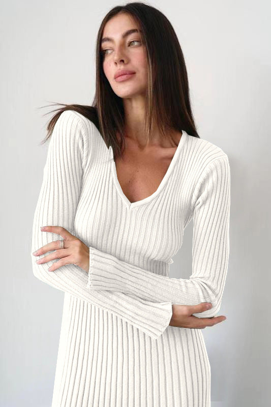 Women Bell Bottom Ribbed Knitting Dress 9