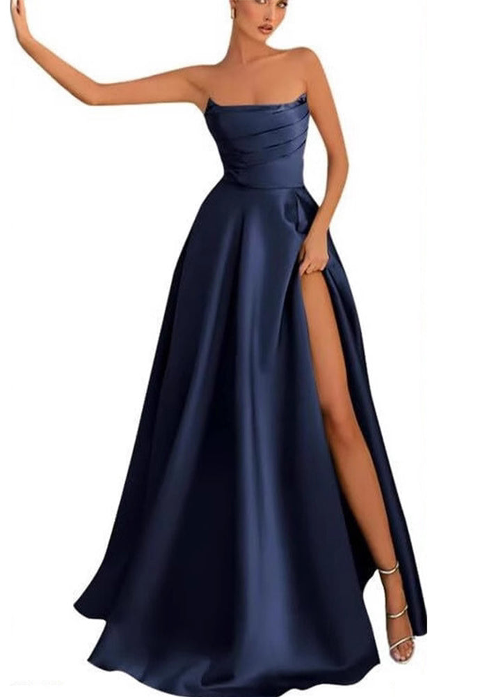 Women Strapless Sexy Slit Formal Party Evening Dress（Processing time need 3-6 days）