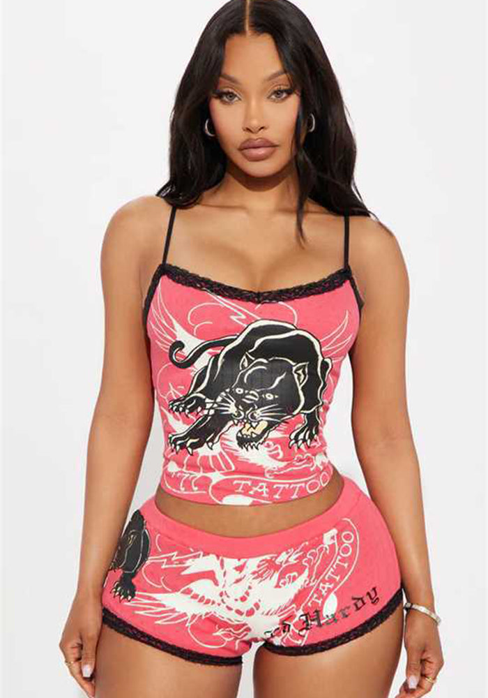 Ruffle Strap Crop Top & Shorts Set