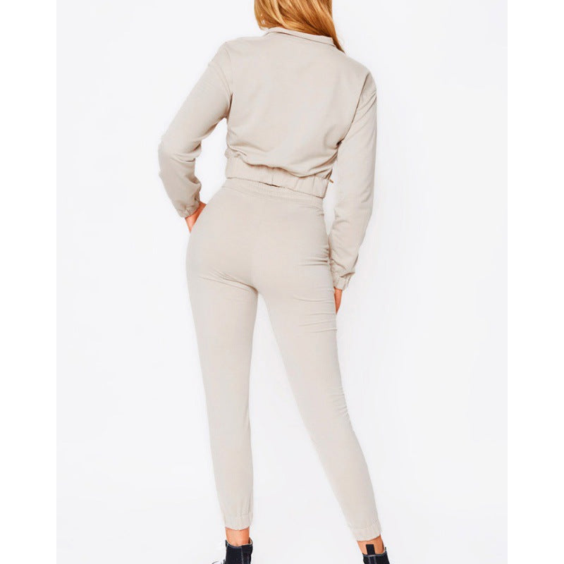 Women's Zipper Long-Sleeved Top Drawstring Pants Casual Two-Piece Suit 8