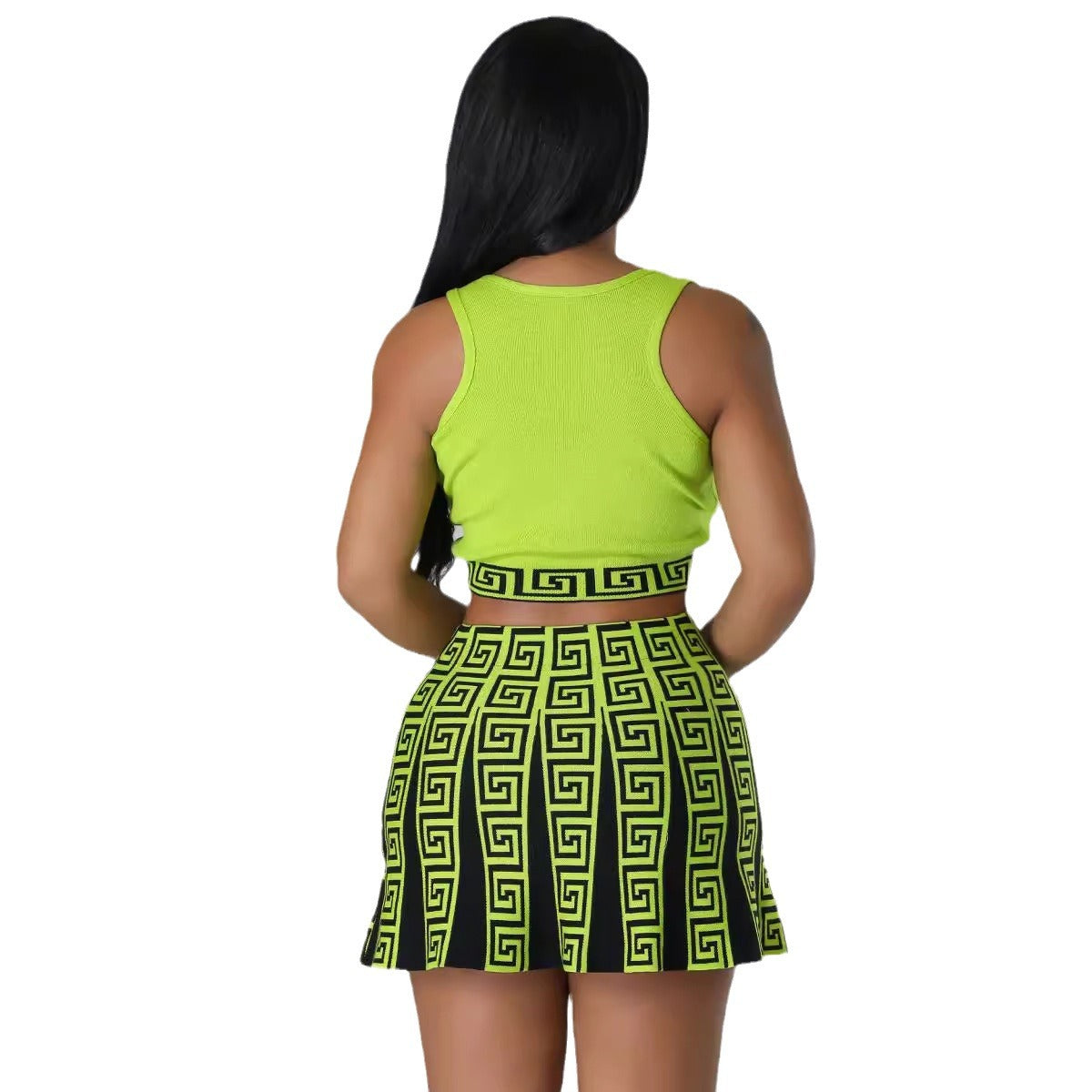 Women's Knitting Stretch Sports Casual Knitting Skirt Vest Two Piece Set 9