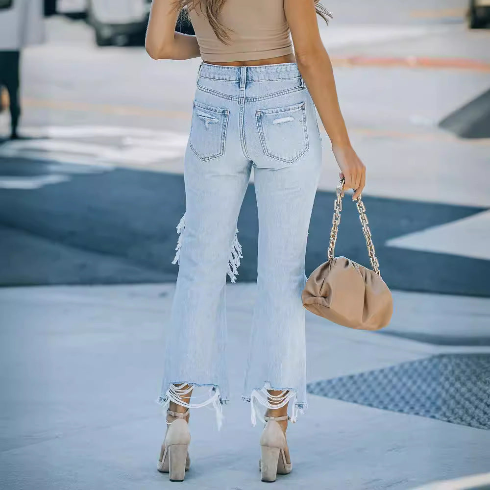 Women Washed Ripped Denim Pants 5