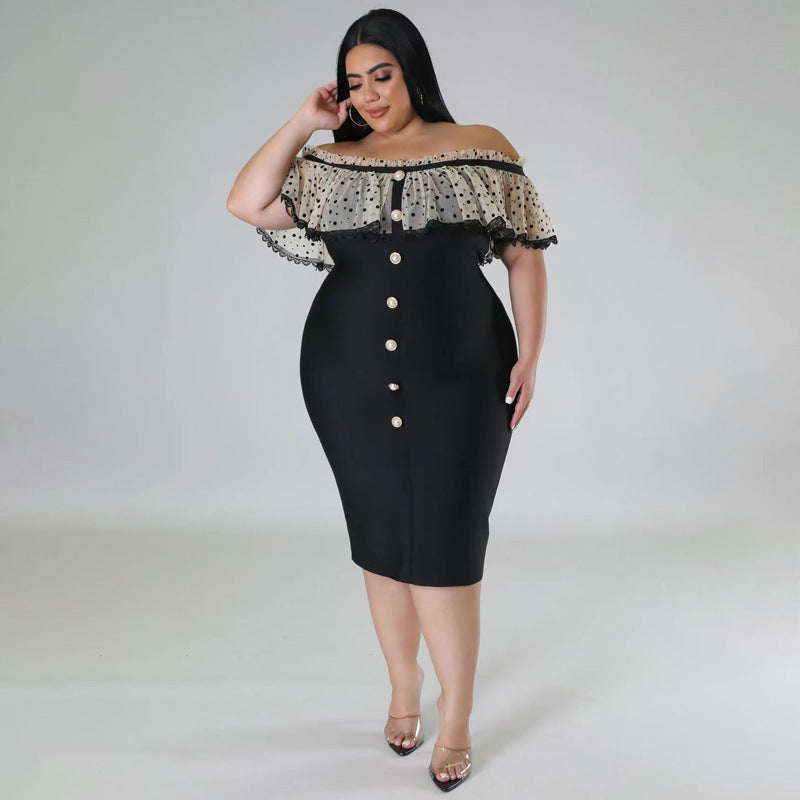 Plus Size Women Summer Off Shoulder Ruffles Dress 3