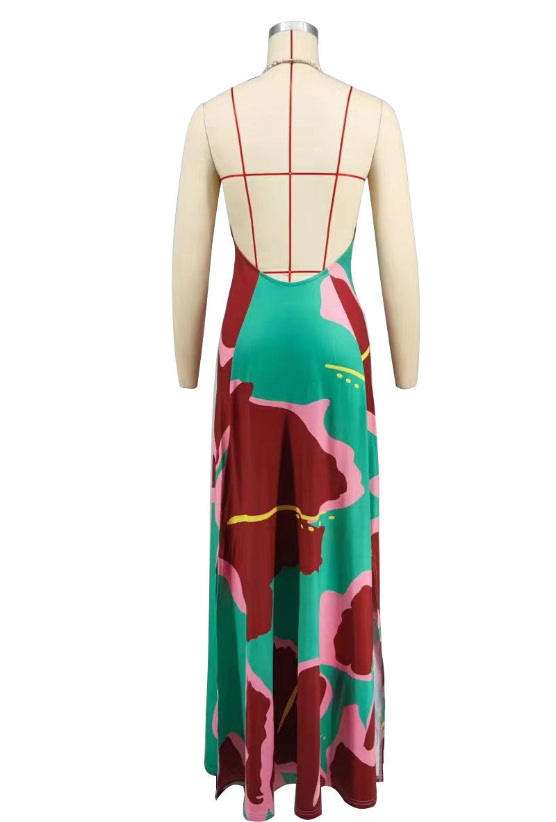 Women printed sexy backless dress 5