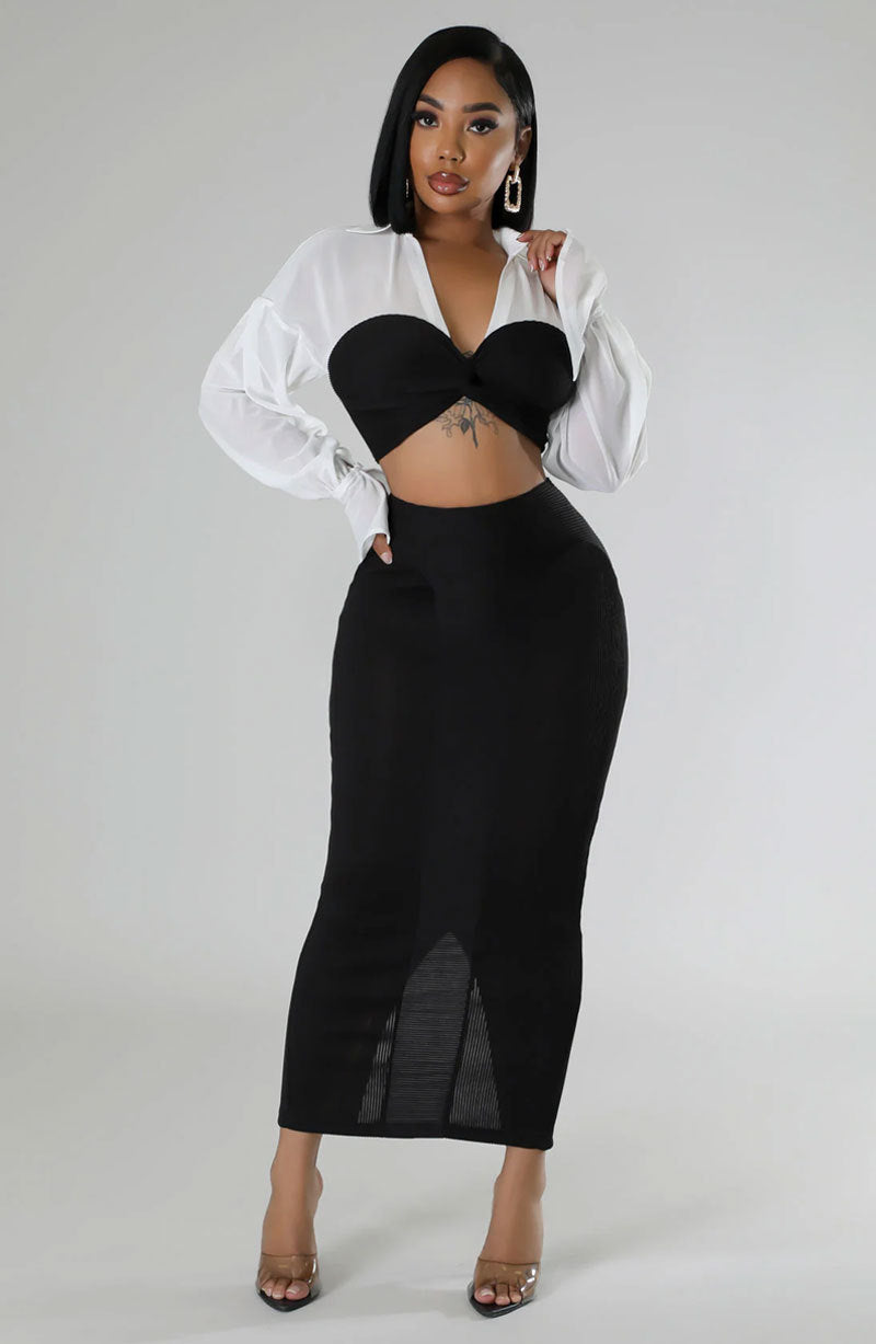 Fashionable Autumn Women Casual Long Sleeve Women's Two-Piece Skirt Set