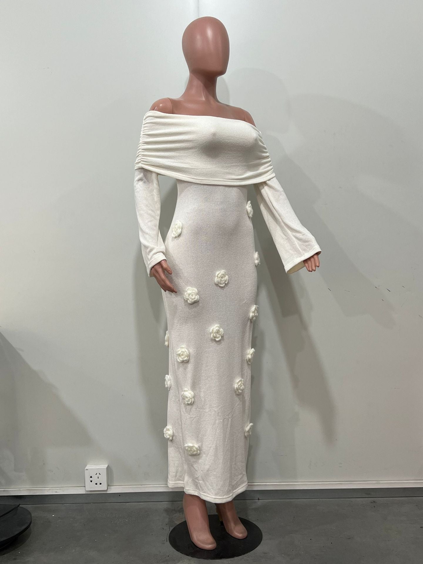 Women's Sexy Floral Off Shoulder Knitting Long Dress 13