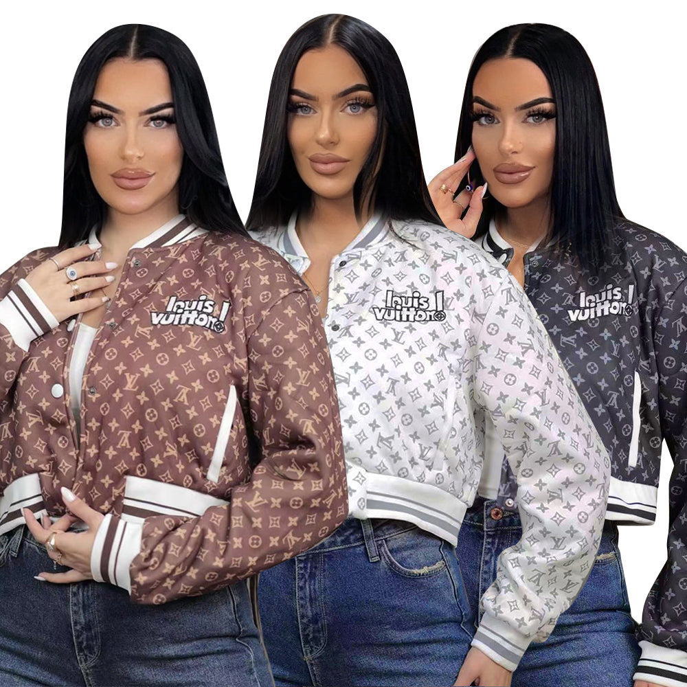 Women Fall/Winter Casual Printed Embroidered Baseball Jacket 8