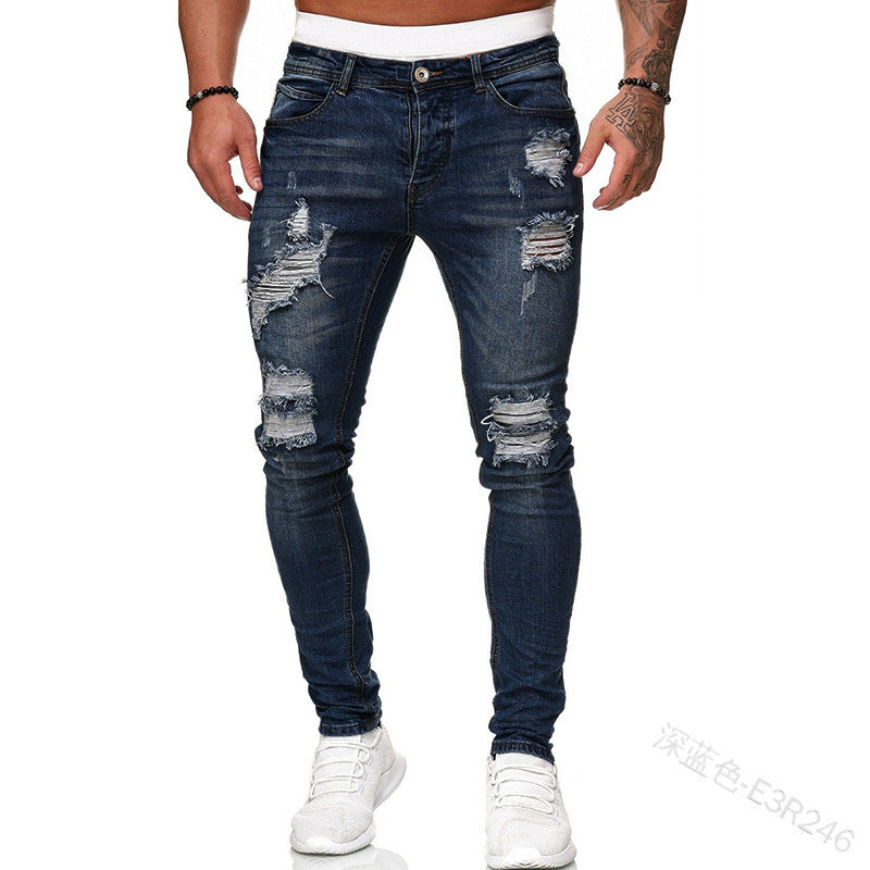 men Ripped Trendy Black Denim Pants 7
