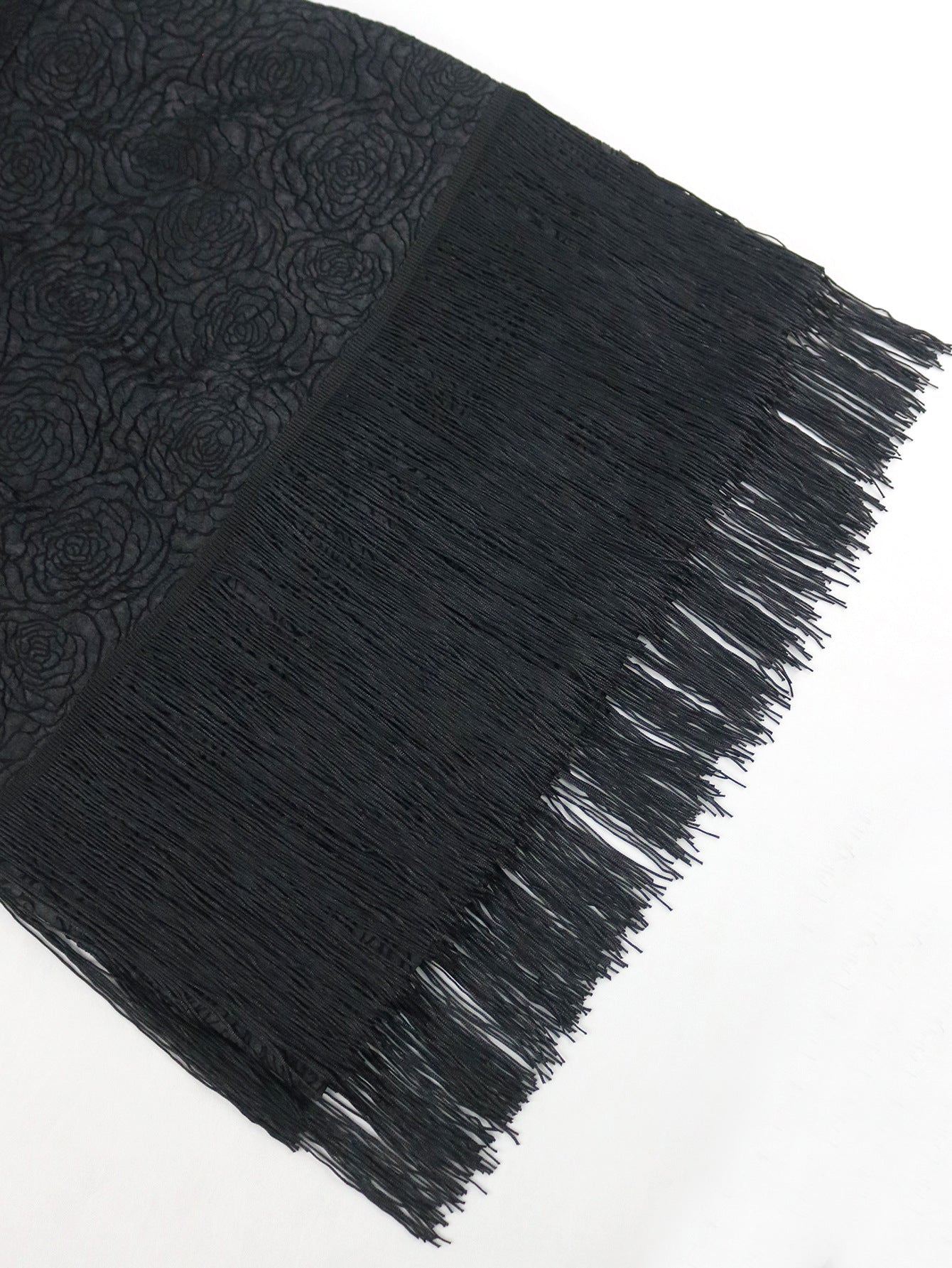 Lace Cut-Out Black Round Neck Dress Fringe Chic Formal Party Gown 9