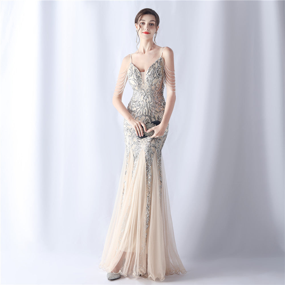 Women beaded mesh evening dress 18